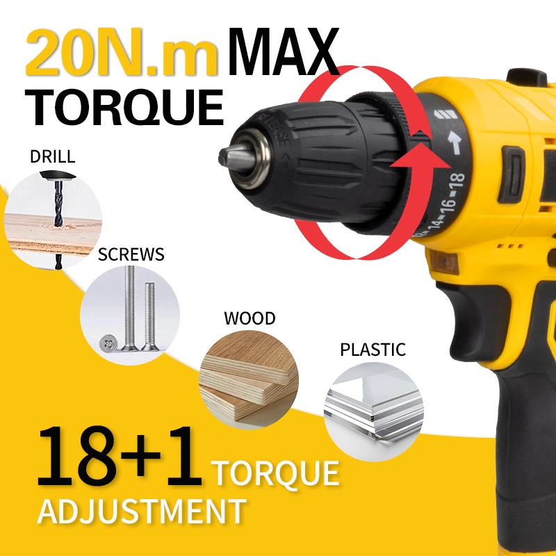 Furadeira sem fio de alto torque e velocidade dupla 12V com tela digital opcional para trabalhos de renova&ccedil;&atilde;o dom&eacute;stica DIY